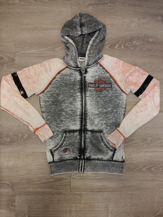 Harley-Davidson Tops - Harley-Davidson Gray & Pink Marbled Zip Hoodie